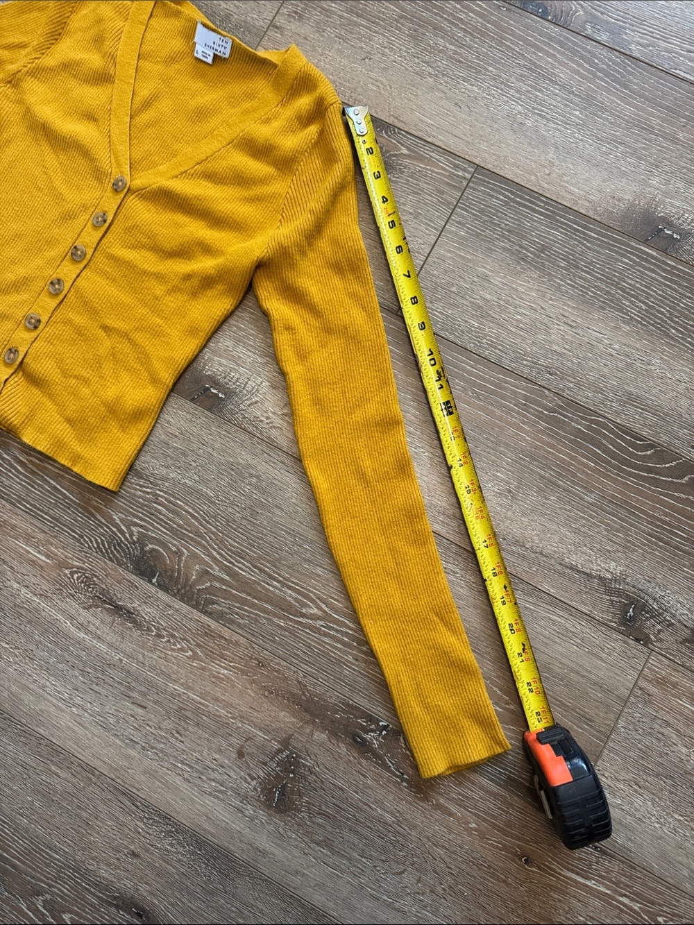 Ten Sixty Sherman Mustard Ribbed V-Neck Button Cardigan Size: Large - Picture 6 of 8